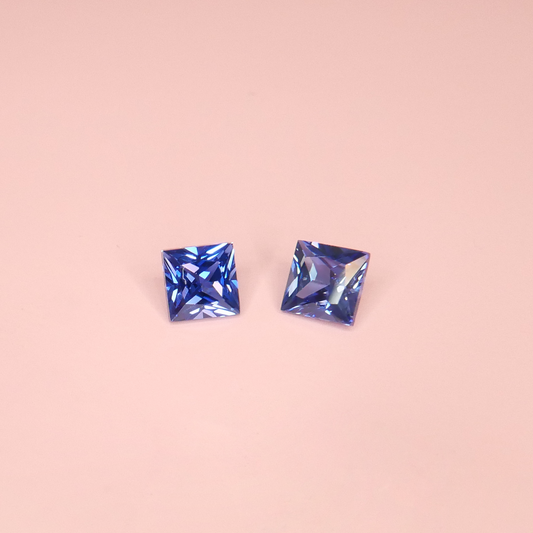 small pair of square-princess cut lab-grown sapphires